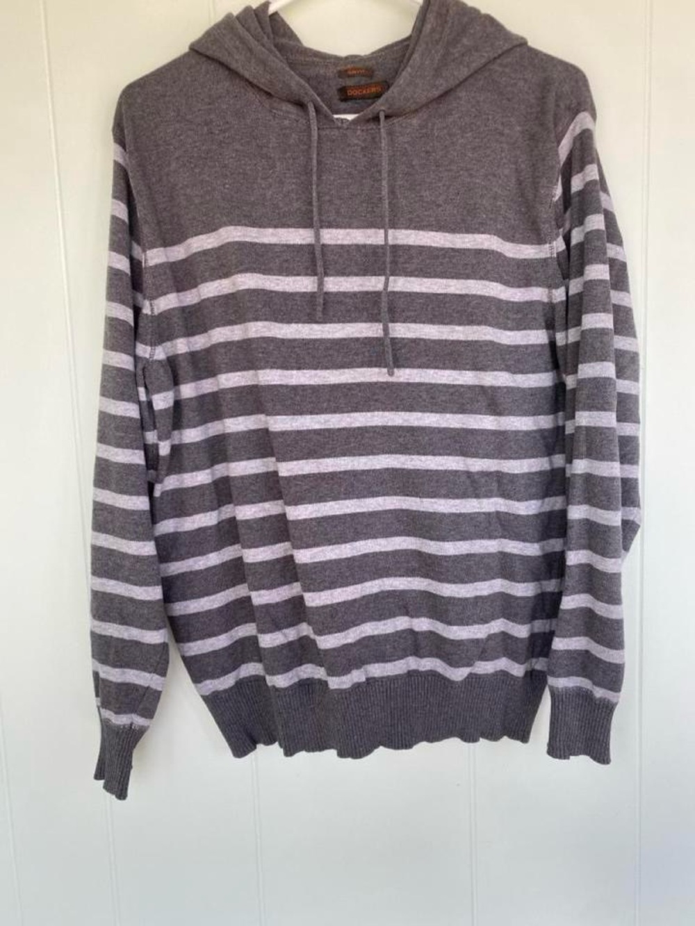 Dockers Men's Gray & Light Gray Striped Crewneck Hoodie Sweater
